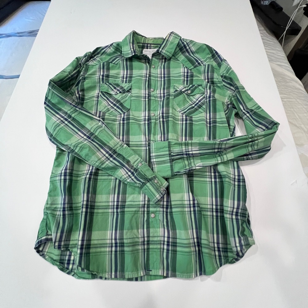 Aeropostale Men XL Red Plaid Pearl Snap Western Shirt Cowboy Ranch Y2K